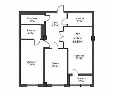 осень весна: 2 комнаты, 82 м², Элитка, 20 этаж, Готовая ПСО (под самоотделку) — 2