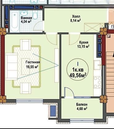 1 комнатная псо: 1 комната, 50 м², Элитка, 6 этаж, Готовая ПСО (под самоотделку) — 4