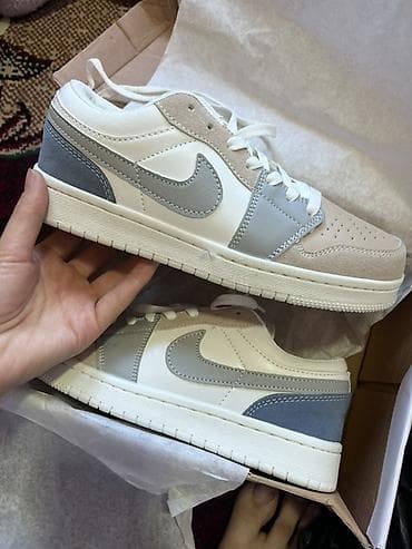 reebok кеды: Nike Air Jordan 1 Low, цвет Sail/Grey/Beige/Blue - Модель: низкие — 3