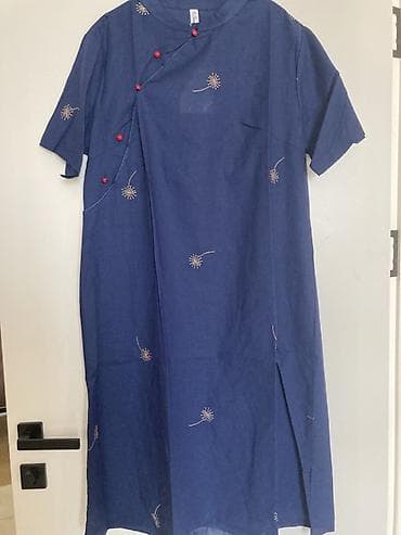 одежда платье: Повседневное платье, Лето, Длинная модель, Хлопок, Оверсайз, XL — 2