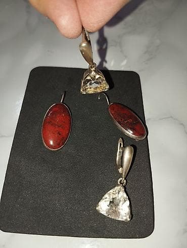 серебряный комплект с красными камнями: Набор украшений, Проба 925, Женские, Б/у — 3