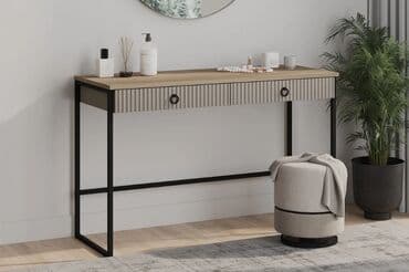 комод с зеркалом в спальню: Доменика Стол туалетный TOL2S, Глиняный серый/ Дуб сильвержек — 1