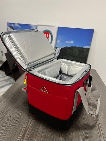 кул рей: Сумка-холодильник красного цвета с черным основанием. Оснащена — 3