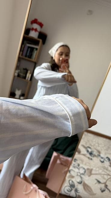 женские пижамы для сна: Пижама, Хлопок, Китай, В полоску, На пуговицах, S, M, L — 9