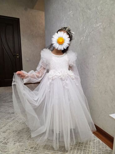 детские национальные платье: Балдар көйнөгү, түсү - Ак, Жаңы — 1