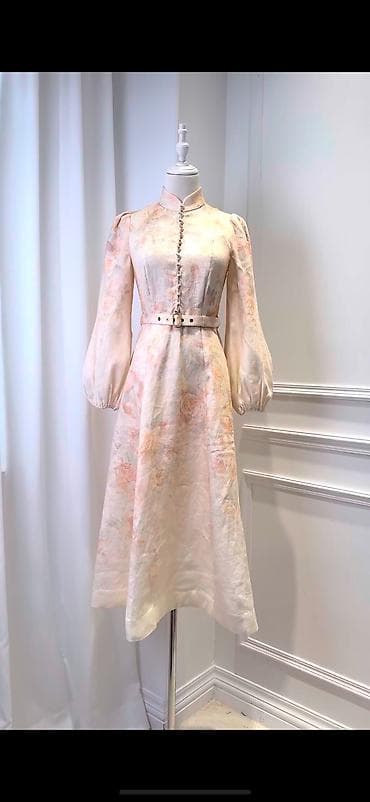 Вечернее платье, Длинная модель, Лен, С рукавами, S