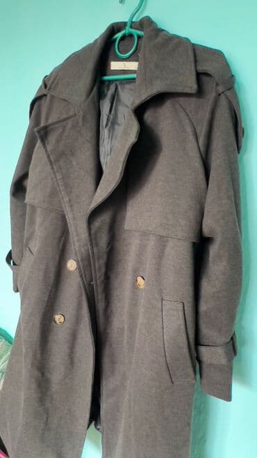 плащ дождовик: Тренч-пальто женское, темно-серый меланж - Застежка: ряд контрастных — 5