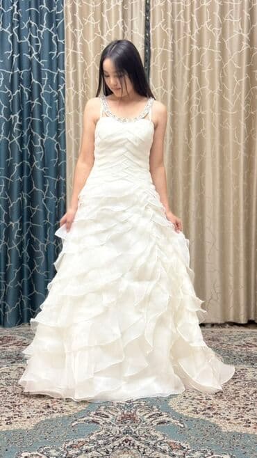 модный современные кыргызские национальные платья: Свадебное платье, Со шлейфом, Фатин, Русалка, Кружево, Новый — 10