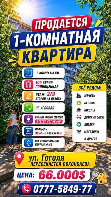 1 комната, 36 м², 106 серия, 2 этаж, Старый ремонт