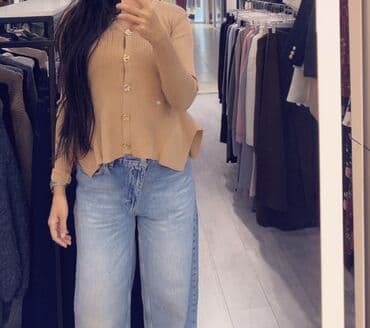 женские кардиганы: Женский кардиган на пуговицах, бежевый. - Фактурная вертикальная — 2