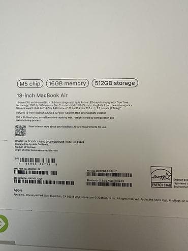 apple macbook: Ультрабук, Новый, Apple M5, ОЗУ, RAM: 16 ГБ — 3