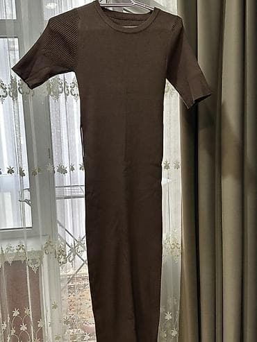 lining flex: Платье-миди в рубчик, коричневое - Фасон: приталенное трикотажное — 1