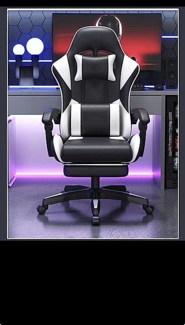 Игровое кресло, С колесиками, цвет - Черный, Экокожа — 3