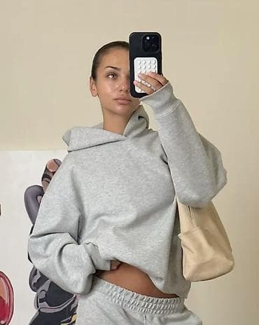 nike tech flece: Светло‑серый спортивный костюм из мягкого трикотажа. - Толстовка с — 1