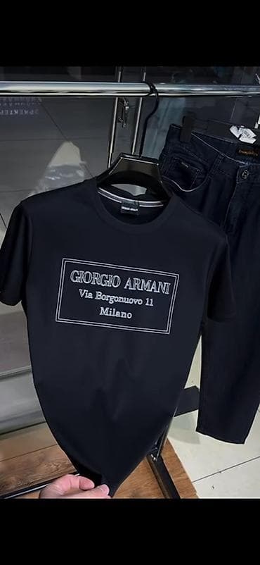 Мужская футболка, 3XL, Armani, Новый, цвет - Черный, Платная доставка