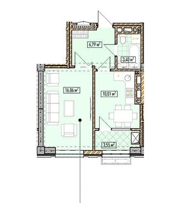 жильем: 1 комната, 40 м², Элитка, 11 этаж, ПСО (под самоотделку) — 2
