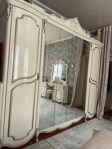 купить обеденный стол бу: Спальный гарнитур, Двуспальная кровать, МДФ, цвет - Бежевый — 4