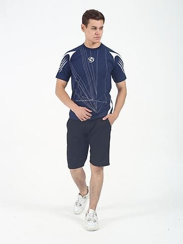 Жеке буюмдар: Мужская спортивная футболка - Цвет: темно-синий с белыми вставками и — 5