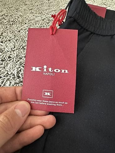 рубашка китон: Мужские брюки Kiton Napoli - Цвет: темно синий - Модель — 3