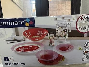 богемское стекло ваза: Набор посуды Luminarc Red Orchis, 38 предметов. - Дизайн: орхидеи на — 1