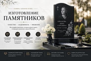 Изготовление памятников, Облицовка надгробий, Изготовление табличек | Гранит, Габбро | Установка, Оформление