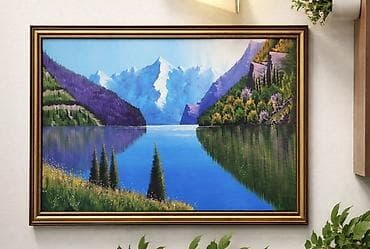 кузгу бал: Картина маслом «Горное озеро» - Жанр: пейзаж. Кристально‑синее озеро — 1