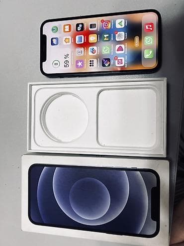techno camon: IPhone 12, Б/у, 64 ГБ, Черный, Коробка, 76 % — 1