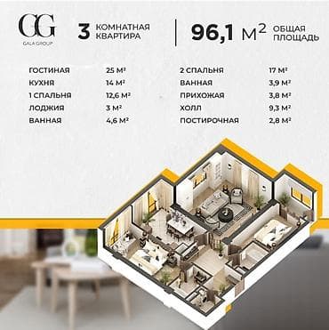 kant flat: 3 комнаты, 98 м², Элитка, 9 этаж — 4