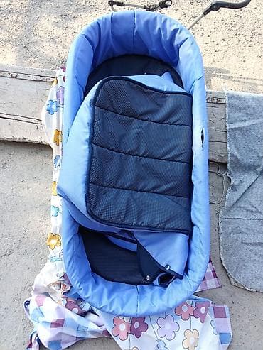 детский трехколесный велосипед: Детская коляска 2-в-1 (люлька + прогулочный блок), синий цвет — 3