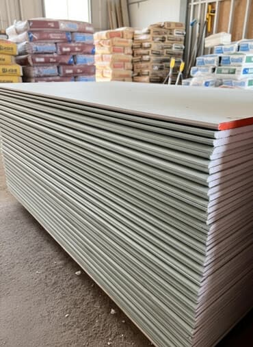 продажа гипсокартона: Предлагается стопка листов гипсокартона серого цвета. Гипсокартон - — 1