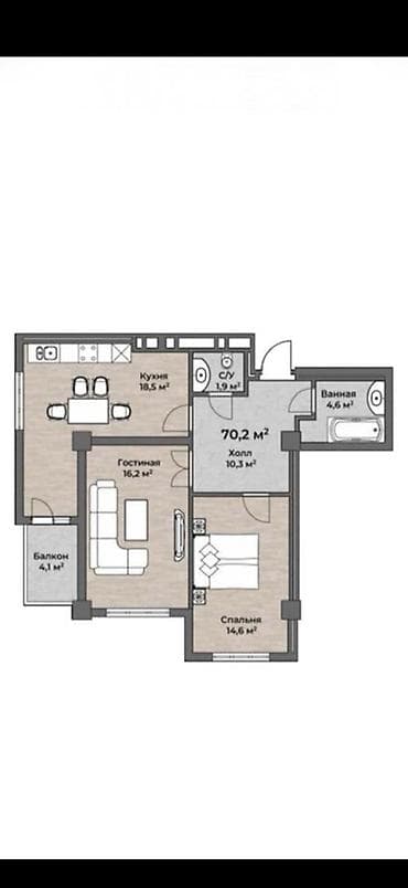 кв 8 мкр: 2 комнаты, 70 м² — 2