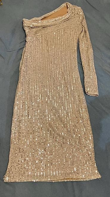 молодежная одежда: Платье вечернее с пайетками - Цвет: шампанское/бежевый с блеском - — 1