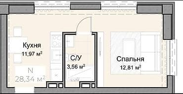 1 комната, 28 м², Элитка, 5 этаж, ПСО (под самоотделку)