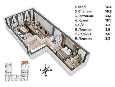 сдам квартиру аламедин: 2 комнаты, 82 м², Элитка, 2 этаж, Готовая ПСО (под самоотделку) — 6