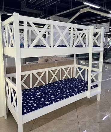Двухъярусная кровать из массива, белая - Конструкция: два спальных