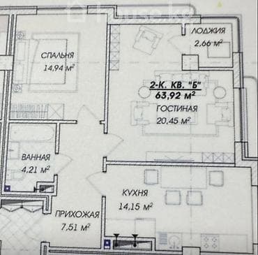 2 комнаты, 64 м², Азия Молл Элитка, 10 этаж, ПСО (под самоотделку) — 3