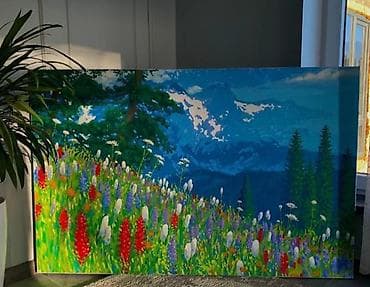 искусственные цветы для декора бишкек: Авторская картина «Горный луг» - Техника: акрил на холсте - Основа — 1