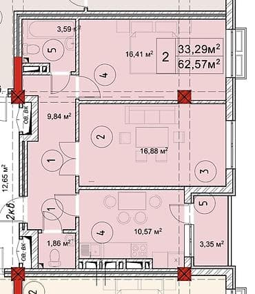 ул московская: 2 комнаты, 63 м², Элитка, 8 этаж, Готовая ПСО (под самоотделку) — 3