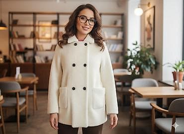 кейс для сигарет: Женское полупальто из мягкого «меха-шерпа» (букле) молочного цвета. - — 2