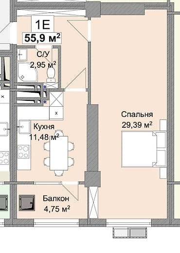 1 комната, 55 м², Элитка, 14 этаж, Готовая ПСО (под самоотделку)