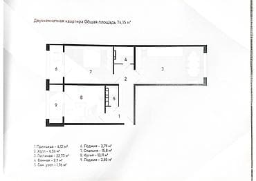 квартира в бишкек купить: 2 комнаты, 74 м², 108 серия, 9 этаж, Готовая ПСО (под самоотделку) — 3