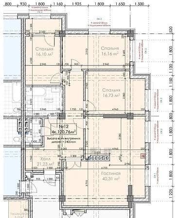 2500: 3 комнаты, 118 м², АУЦА 3 этаж, ПСО (под самоотделку) — 6