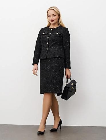 пиджак зара: Женский костюм-двойка из твида с мерцающим декором - Состав — 2