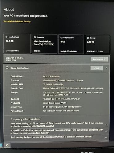 a03 core: Процессор: Intel Core i7‑12700K (12‑е поколение), 3.60 ГГц — 3