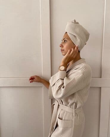 домашние халаты больших размеров: Халат, Вафельное полотно, S, XS, M — 7