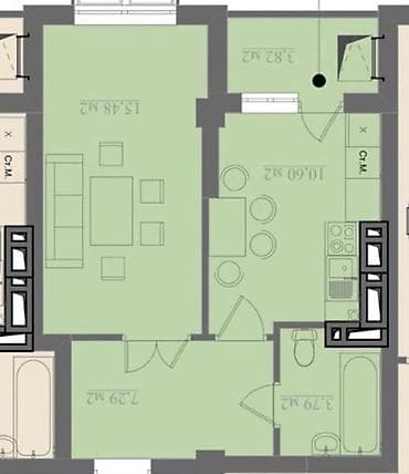 1 комната, 42 м², Элитка, 6 этаж, Готовая ПСО (под самоотделку)