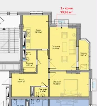 2 комнаты, 79 м², Асанбай мкр Элитка, 5 этаж, ПСО (под самоотделку) — 4