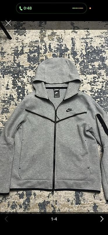 Оригинал L Серый худи/толстовка на молнии Nike Tech Fleece с