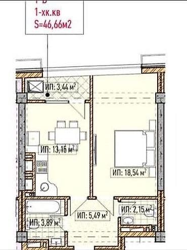 1 комната, 47 м², Элитка, 9 этаж, Готовая ПСО (под самоотделку)