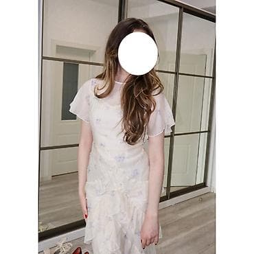 вечернее платье шифон: Платье цвета айвори с нежным цветочным принтом. Размер: S — 2